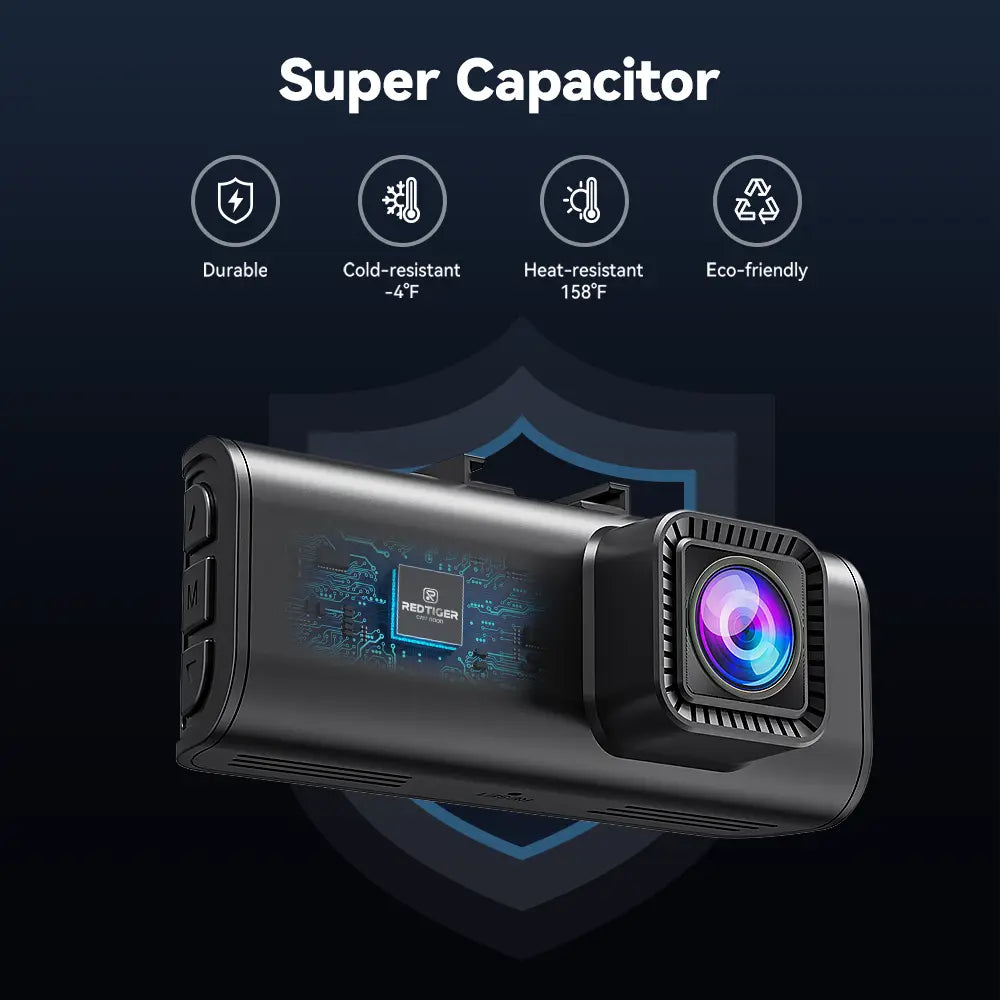 Redtiger F7NP-EX Dash Cam (New Upgrade) - Front and Rear 4K/2.5K Full HD Camera for Vehicles, Includes 64GB Card, Built-In Wi-Fi and GPS, 3.16” IPS Screen, Night Vision, 170° Wide Angle, WDR, 24-Hour Parking Mode