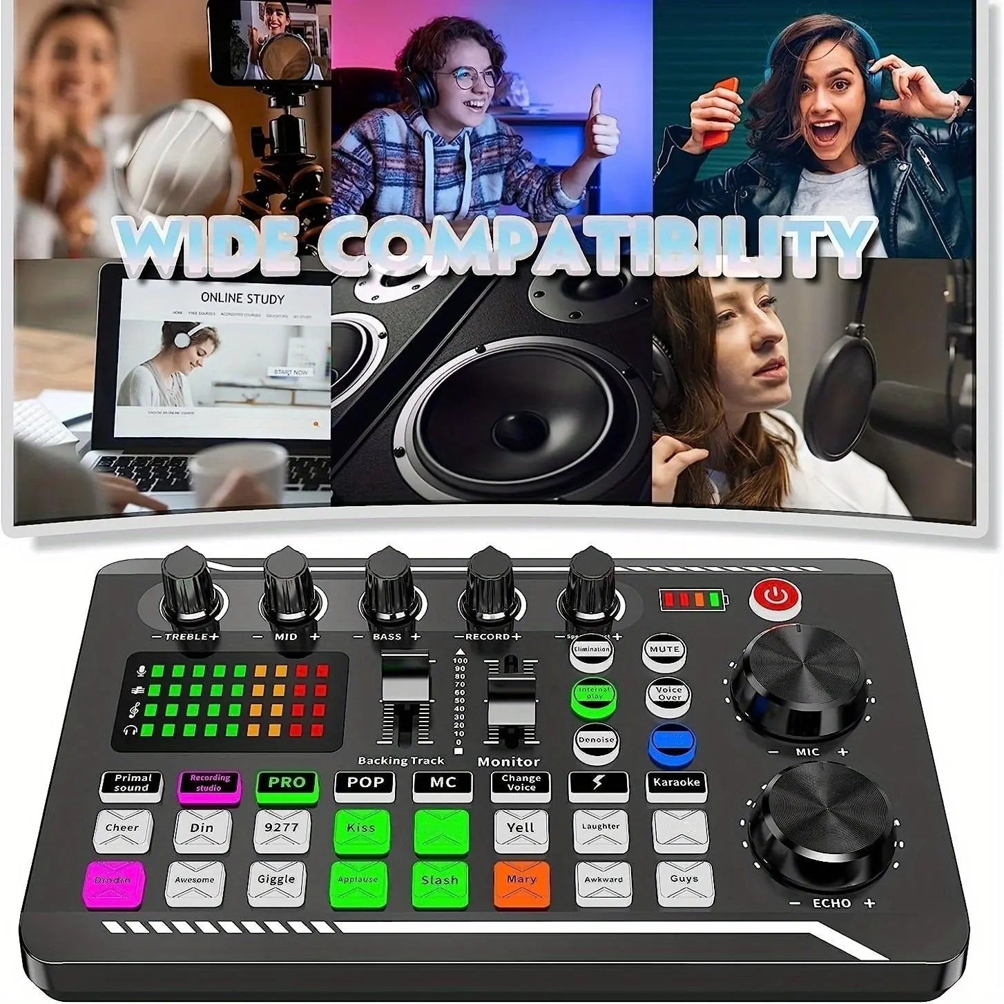 Professional Podcast Equipment Bundle: USB-Rechargeable Microphone with Voice Changer, Live Audio Mixer, Adjustable Condenser Mic, USB Audio Interface, Headphones, and Singing Microphone