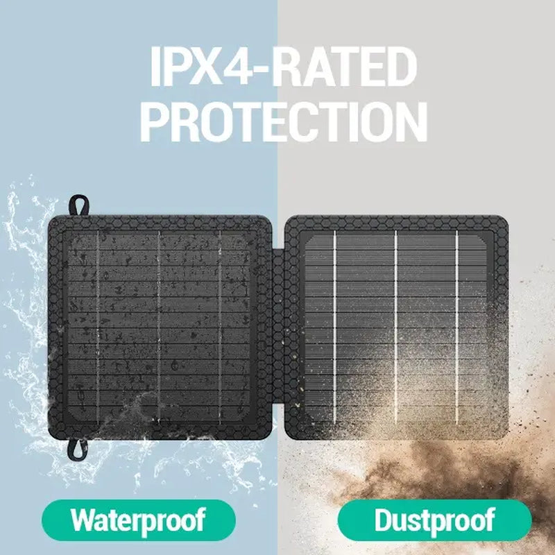 10W Solar Charger, IP65 Waterproof, Foldable with Dual USB Outputs (5V/2A Max) for Iphone, Ipad, Samsung, and More. Ideal for Outdoor Use.