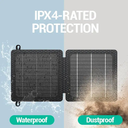 10W Solar Charger, IP65 Waterproof, Foldable with Dual USB Outputs (5V/2A Max) for Iphone, Ipad, Samsung, and More. Ideal for Outdoor Use.