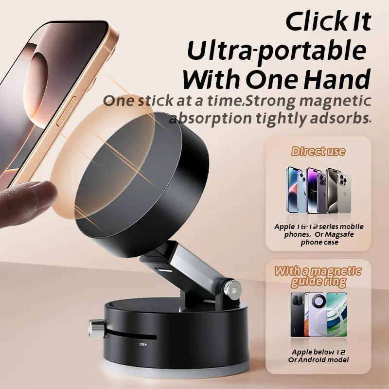 Upgraded 360° Adjustable Vacuum Magnetic Suction Phone Holder for Car, Gym, and Smooth Surfaces - Compatible with iPhone 16/15/14/13/12 Series