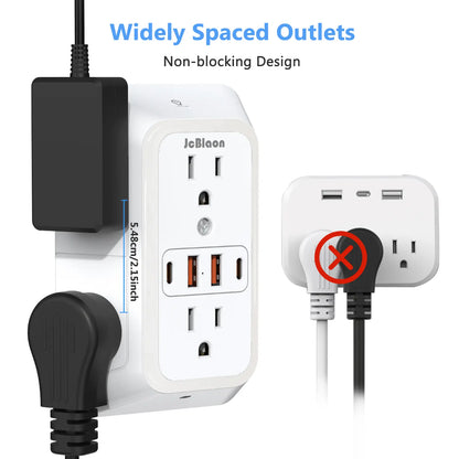 Wall Outlet Extender with Surge Protector, 6-Outlet Plug Strip with 4 USB Charging Ports & Night Light, USB Power Outlet, Power Socket Extender