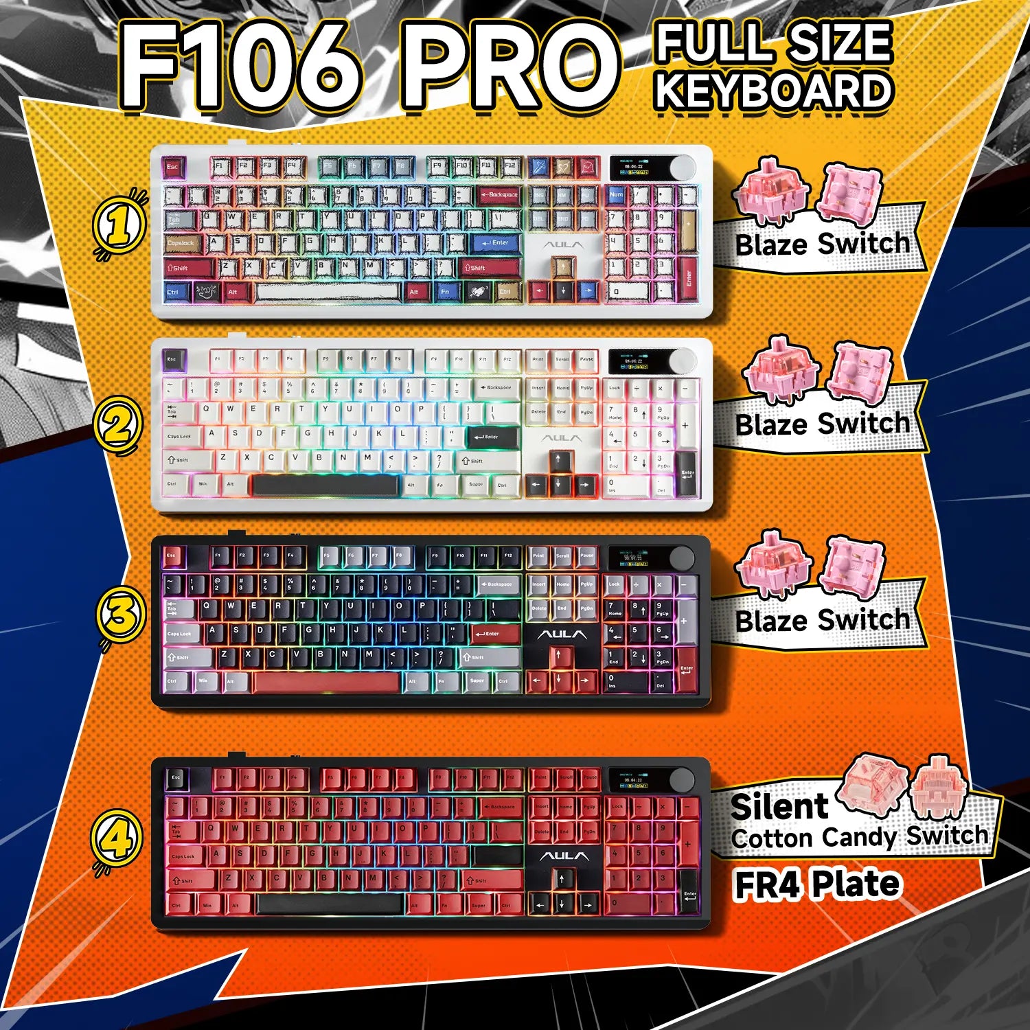[Urtechdaddy-Edtion]Aula F106 PRO Wireless Mechanical Keyboard,Full Size Gaming Keyboard with Hot Swappable Knob & Screen,Tri-Mode RGB Backlit with 8000Mah for Pc/Laptop/Windows