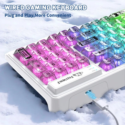 ZIYOU LANG M95 Wired Gaming Keyboard with Transparent Membrane, Clear Keycaps, Rainbow RGB Backlighting, Side Light Bar, 94 Silent Keys with Mechanical Feel, 26-Key Anti-Ghosting, Compatible with Mac and PC