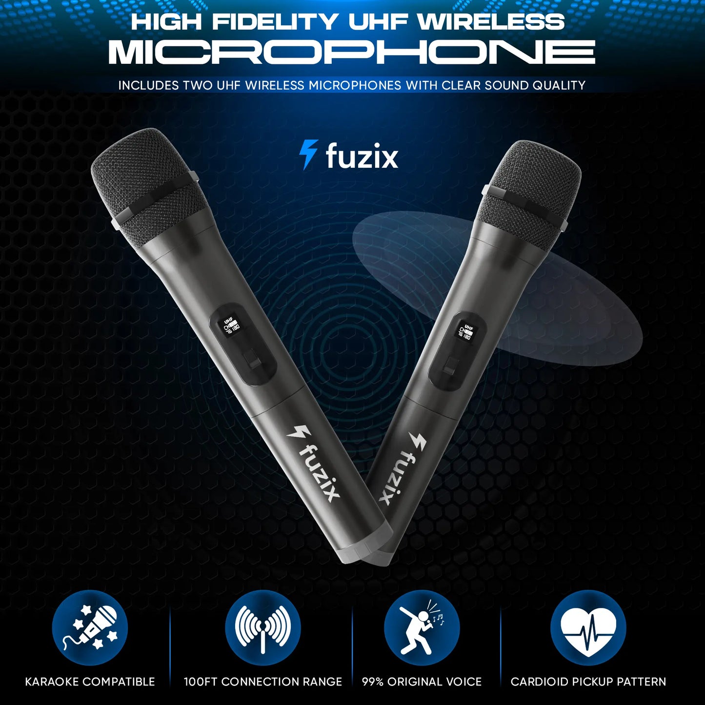 Fuzix Nova Portable Rechargeable Bluetooth Karaoke Speaker with Dual Wireless Microphones, Dynamic LED Lighting, FM Radio, USB and Micro SD Support, and Remote Control