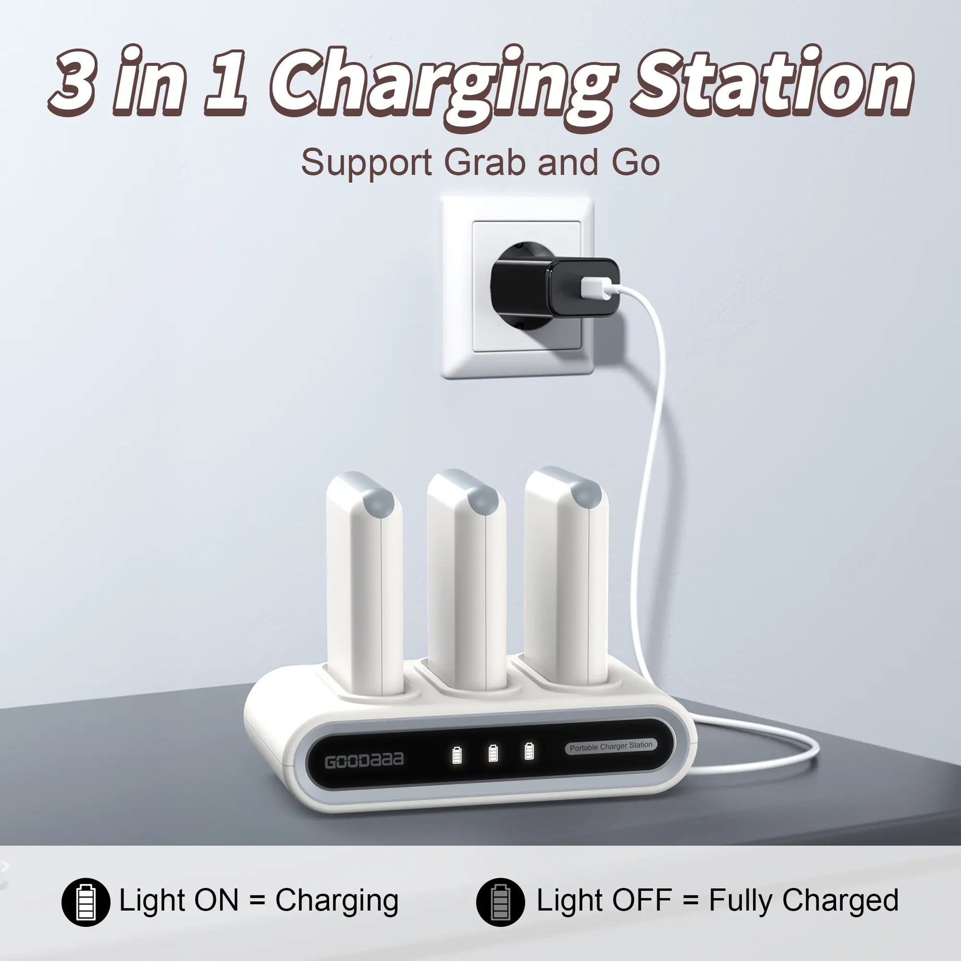 Goodaaa 3-Pack 10000Mah Portable Charger with Charging Dock Station, Built-In Cables, Family Power Hub for Home, Office, Travel, Parties, Dorms & Perfect Gift