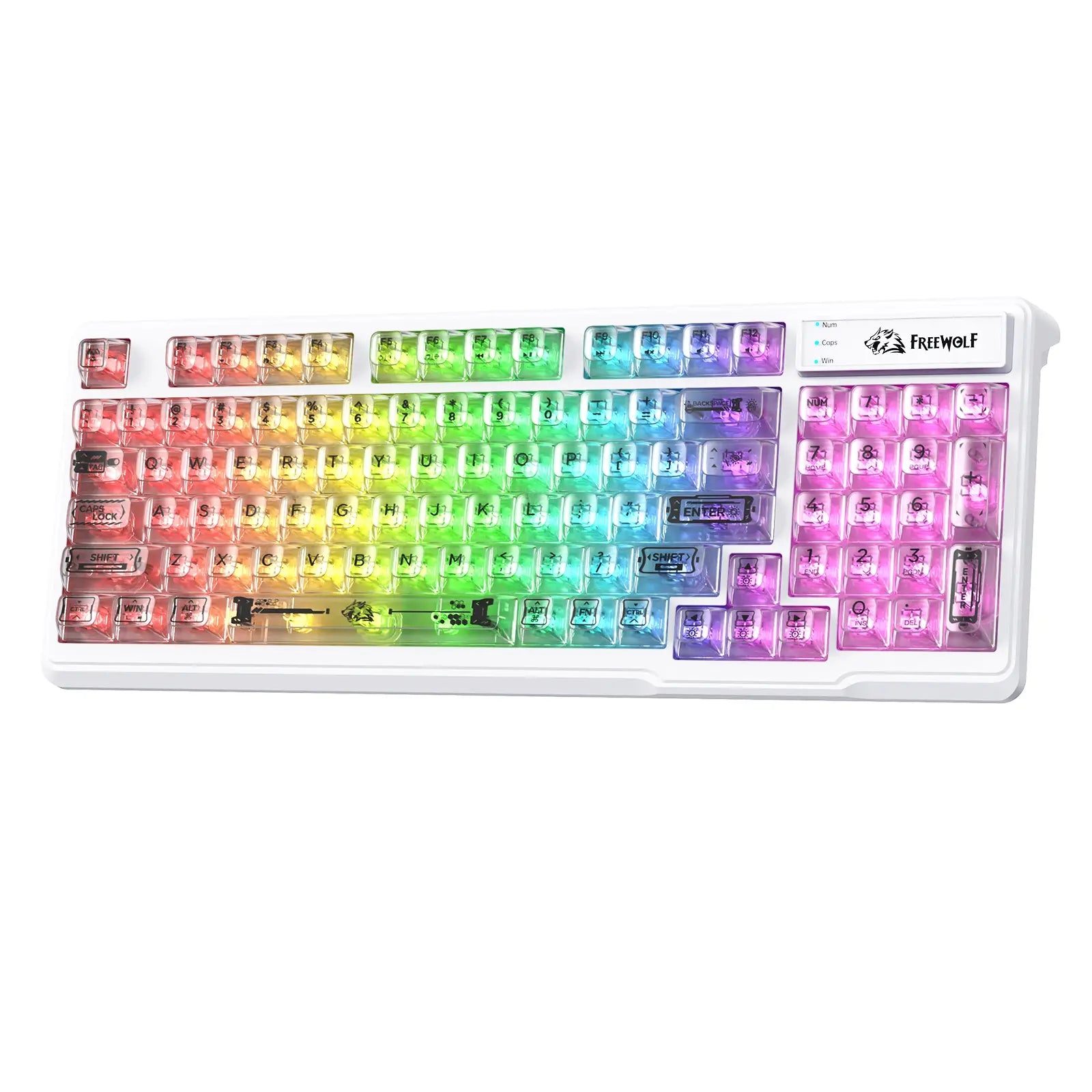 ZIYOU LANG M95 Wired Gaming Keyboard with Transparent Membrane, Clear Keycaps, Rainbow RGB Backlighting, Side Light Bar, 94 Silent Keys with Mechanical Feel, 26-Key Anti-Ghosting, Compatible with Mac and PC