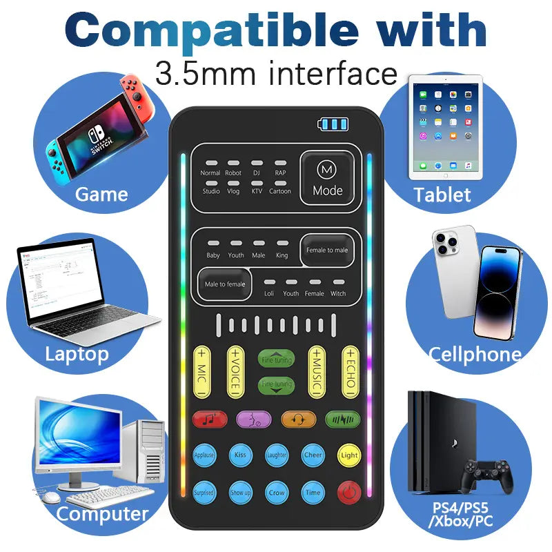 I9 Sound Converter with 16 Voice Modulations, 8 Fixed Sound Effects, and 10 Electronic Music Modes - Compatible with Apple, Android, PS4/PS5, Xbox, PC, and Laptop