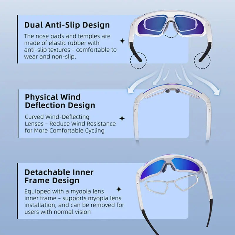 Smart Sports Glasses with 8MP Camera, 2K Photo/1200P Video Recording Wearable Glasses, IP54 Waterproof Multifunctional Wireless Audio Bluetooth Glasses with Headphone, Outdoor Sports Polarized Sunglasses with AI Voice Assistant, UV Protection Eyeglass