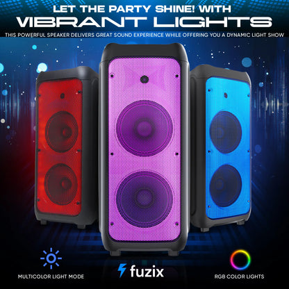 Fuzix Nova Portable Rechargeable Bluetooth Karaoke Speaker with Dual Wireless Microphones, Dynamic LED Lighting, FM Radio, USB and Micro SD Support, and Remote Control