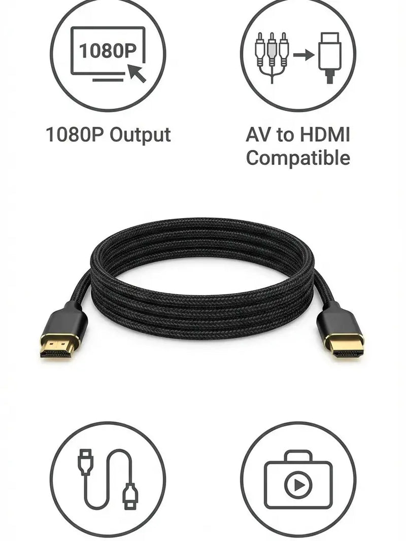 EFFUN Wired AV to HDMI Converter Cable - Compact USB Plug-and-Play Video Casting Accessory for Retro Gaming Consoles, Perfect Electronic Gift for Children
