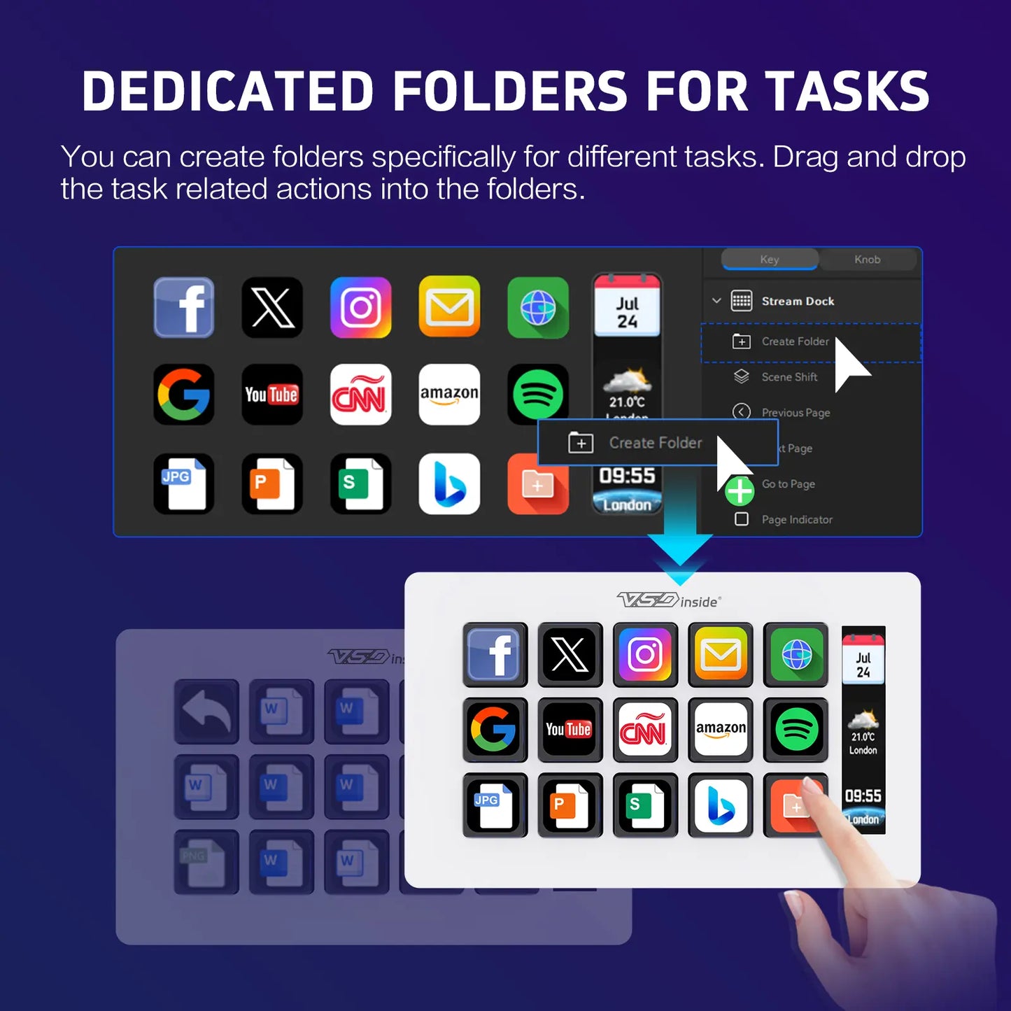 Vsdinside Smart Stream Deck - 15 Customizable LCD Keys with GIF Support, One-Touch Automation, and Extensive Plugin Options for Office, Streaming, and Design Applications