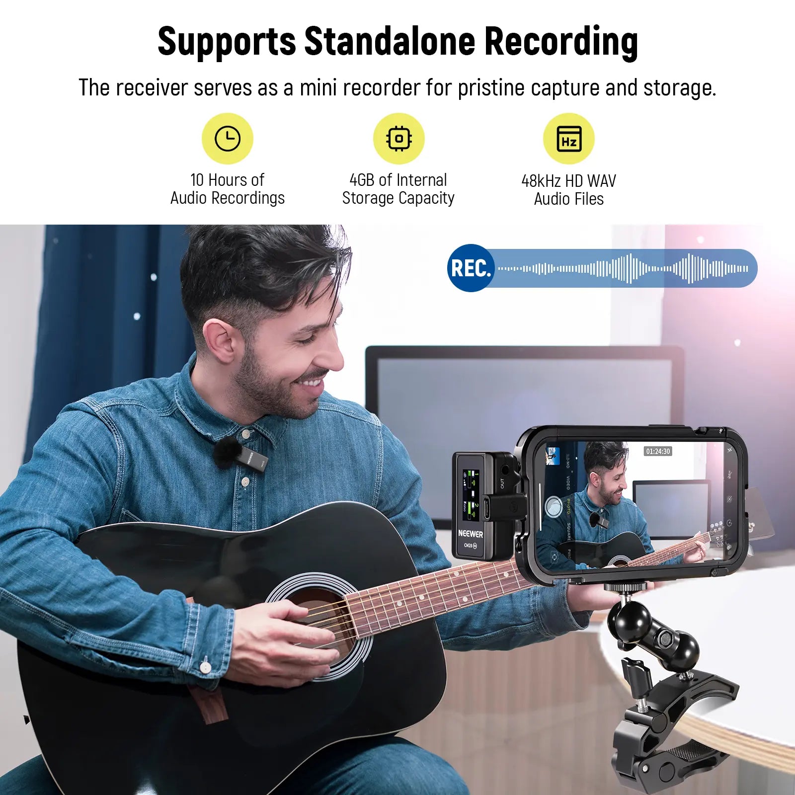NEEWER CM28 Wireless Lavalier Microphone with Charging Case and OTG Adapter, Compatible with iPhone, Android, PC, and Camera - Ideal for Vlogging and Interviews