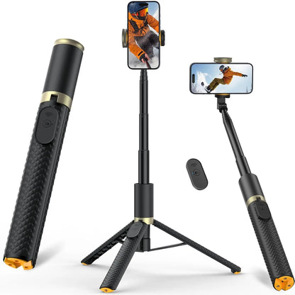 62-Inch Adjustable Phone Tripod and Selfie Stick with Remote Control - Lightweight and Portable Stand for iPhone and Android, Ideal for Selfies, Video Recording, and Vlogging