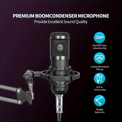 Professional Podcast Equipment Bundle: USB-Rechargeable Microphone with Voice Changer, Live Audio Mixer, Adjustable Condenser Mic, USB Audio Interface, Headphones, and Singing Microphone