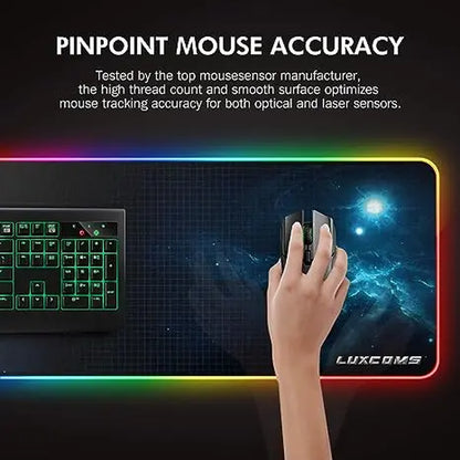 LUXCOMS RGB Soft Gaming Mouse Pad Large, Oversized Glowing Led Extended Mousepad ， Computer Keyboard Pad Mat，31.5X 11.8In