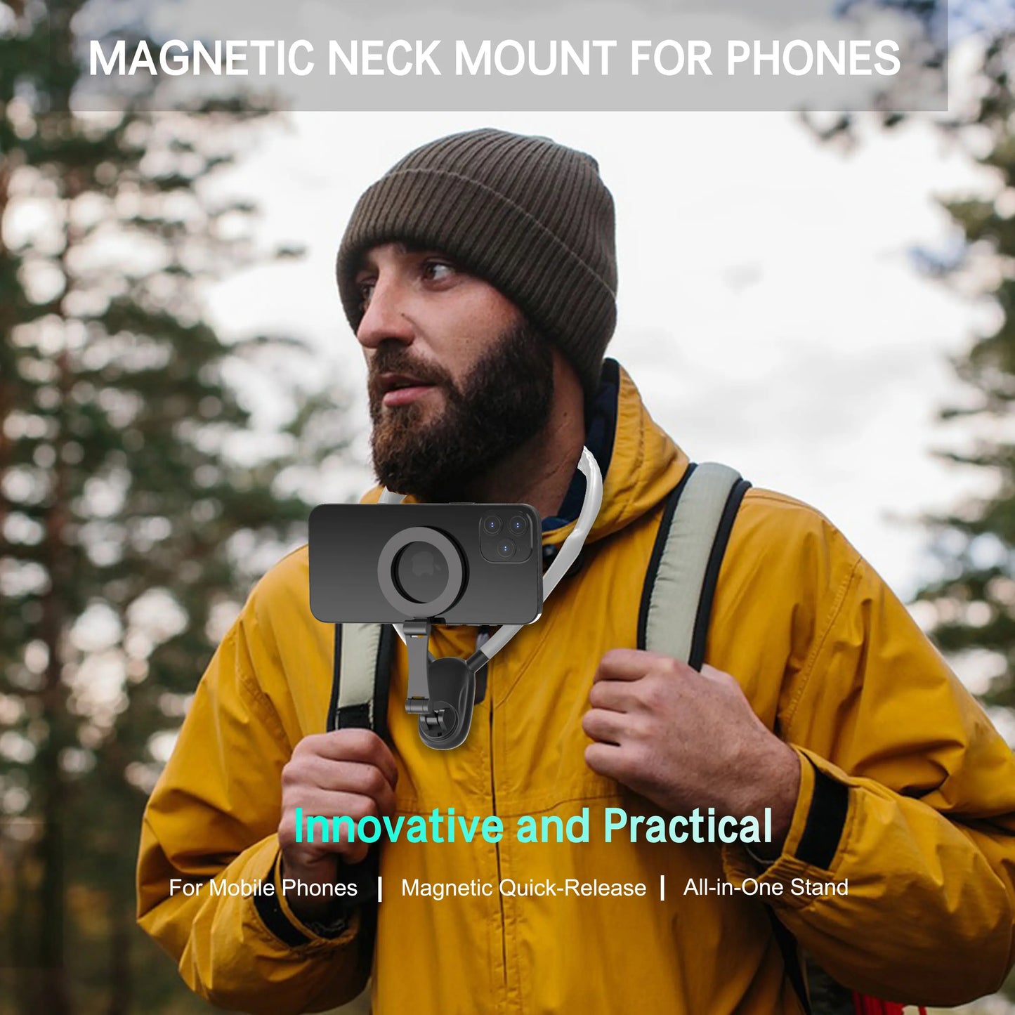 Magnetic Phone Neck Mount - Silicone-Steel Alloy Hands-Free Holder with Plug, Landscape-Ready Pov/Vlog Chest Strap for Iphone 17/16/15/14, Android Smartphones