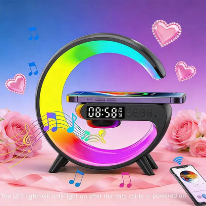 Multifunctional Wireless Charging Holder with Ambient Lighting and Alarm Clock - Creative Magnetic Speaker for Office, Bedroom, and Dormitory, Ideal Gift for Valentine's Day and Holidays
