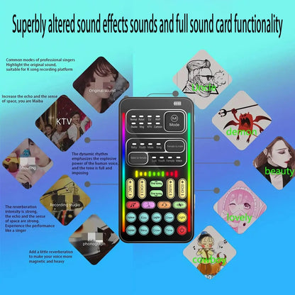 I9 Real-Time Voice Changer with Sound Card - 8 Voice Effects and Complete Accessories (Mini Microphone, Monitor Earphones, Adapters), Plug & Play, Compatible with PC, PS5, Xbox, Switch, Android, and iOS