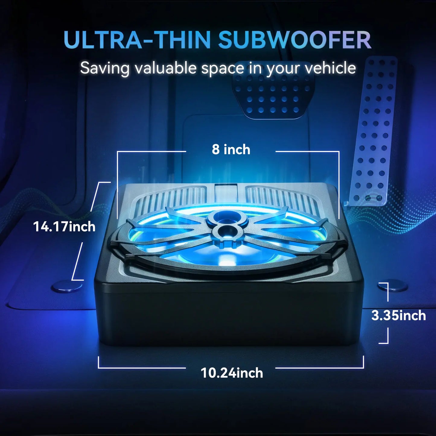ANDEMAN 10'' Slim Under-Seat Powered Car Subwoofer with APP Control, Built-In Amplifier, and Adjustable Colour Lighting for Vehicles