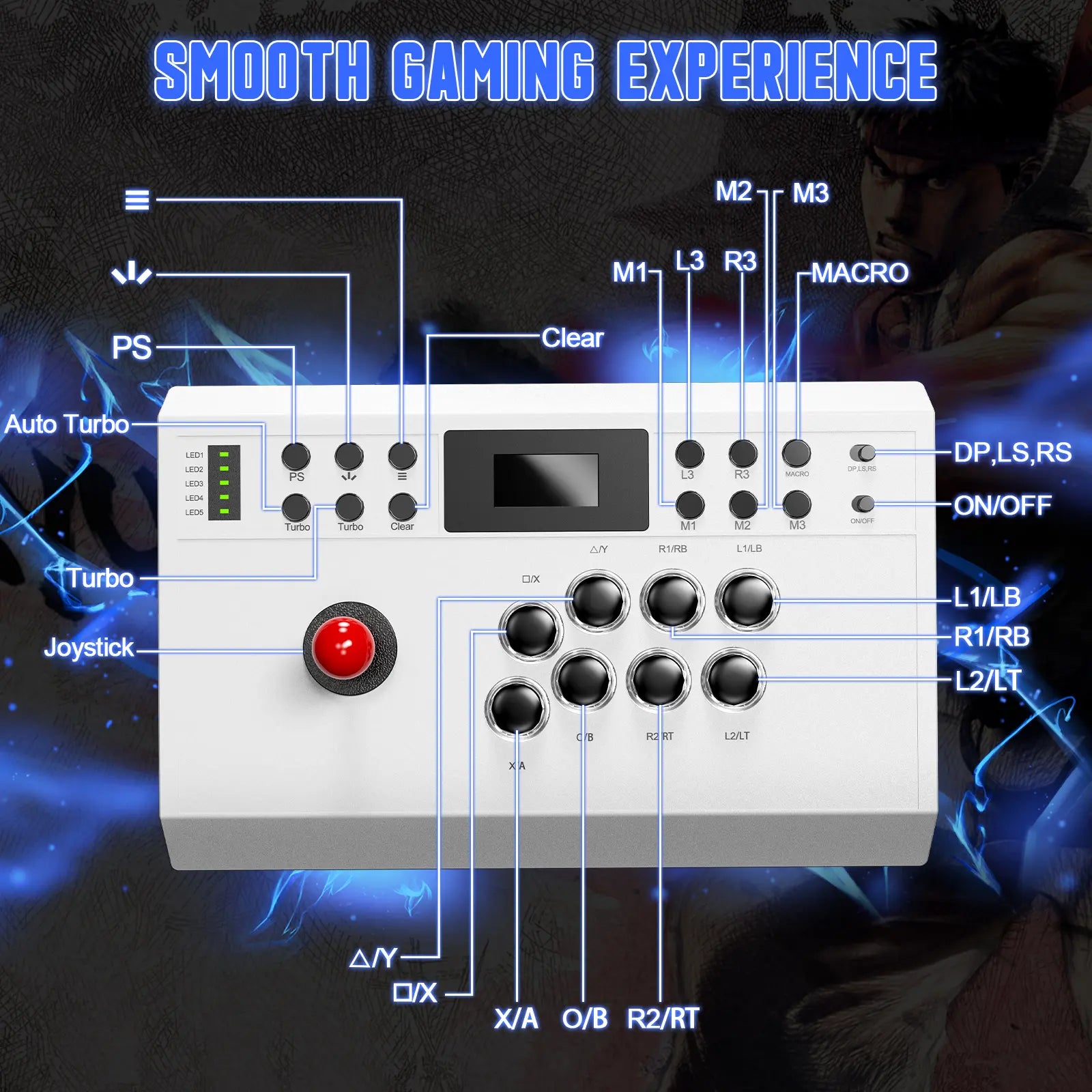 Nonbliep Wired Arcade Stick for PlayStation 5, PS4, PC, and Android - Featuring Programmable Functions, Turbo Mode, and 9.8FT Braided Cable