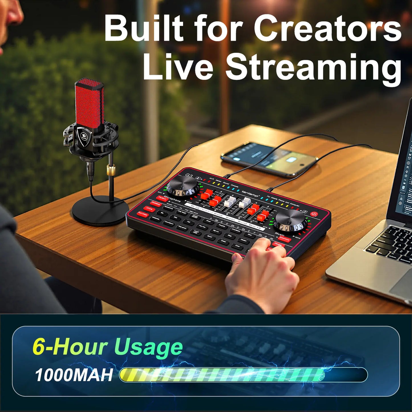 Tenlamp G3-Q8 Professional Podcast Microphone Bundle with Live Sound Card and Audio Mixer for Streaming, Singing, and Content Creation, Featuring Voice Changer and Soundboard Effects