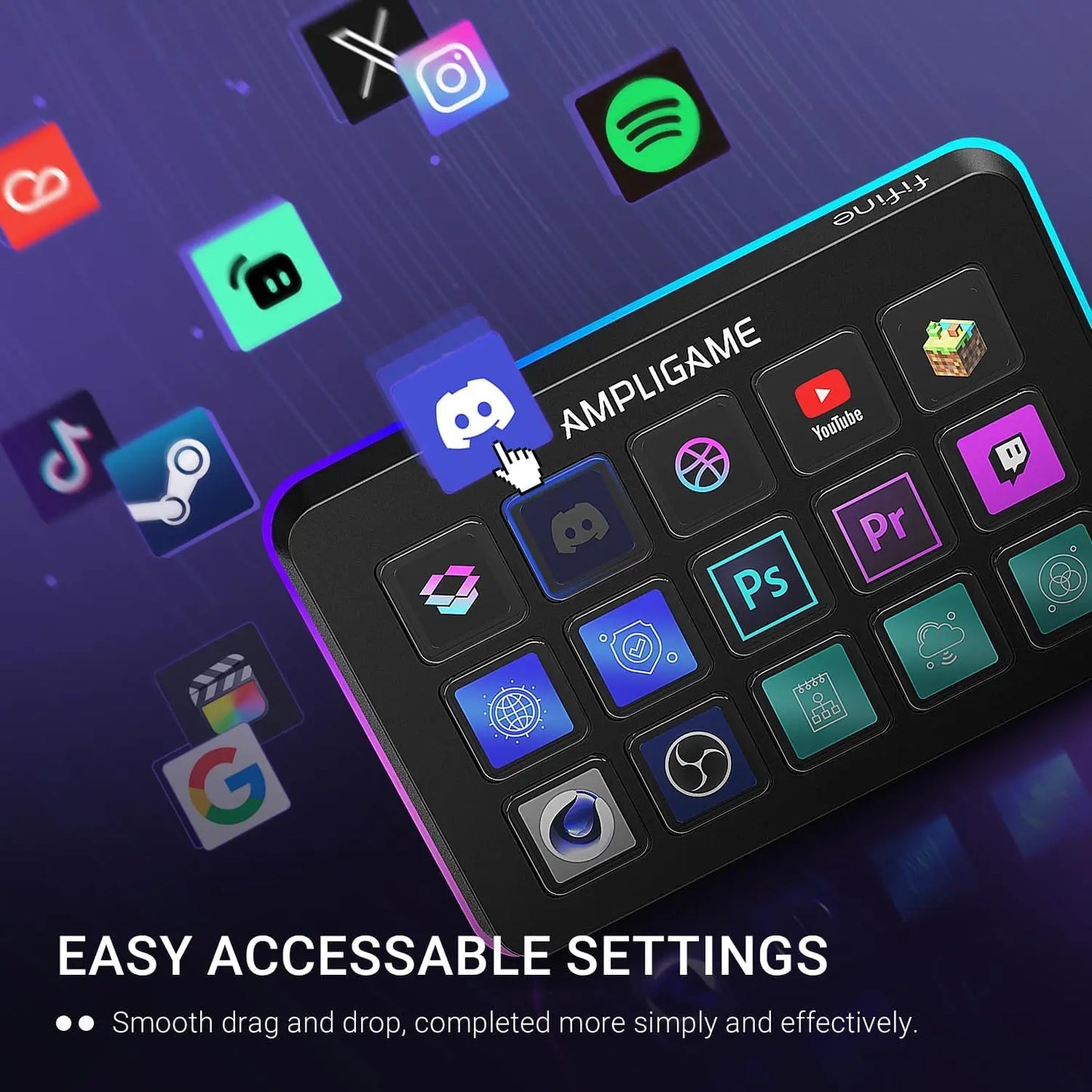 FIFINE D6 Professional Gaming Stream Controller and Keyboard with 15 Macro Keys for Enhanced Streaming on OBS, Twitch, and YouTube - Compatible with Mac and PC
