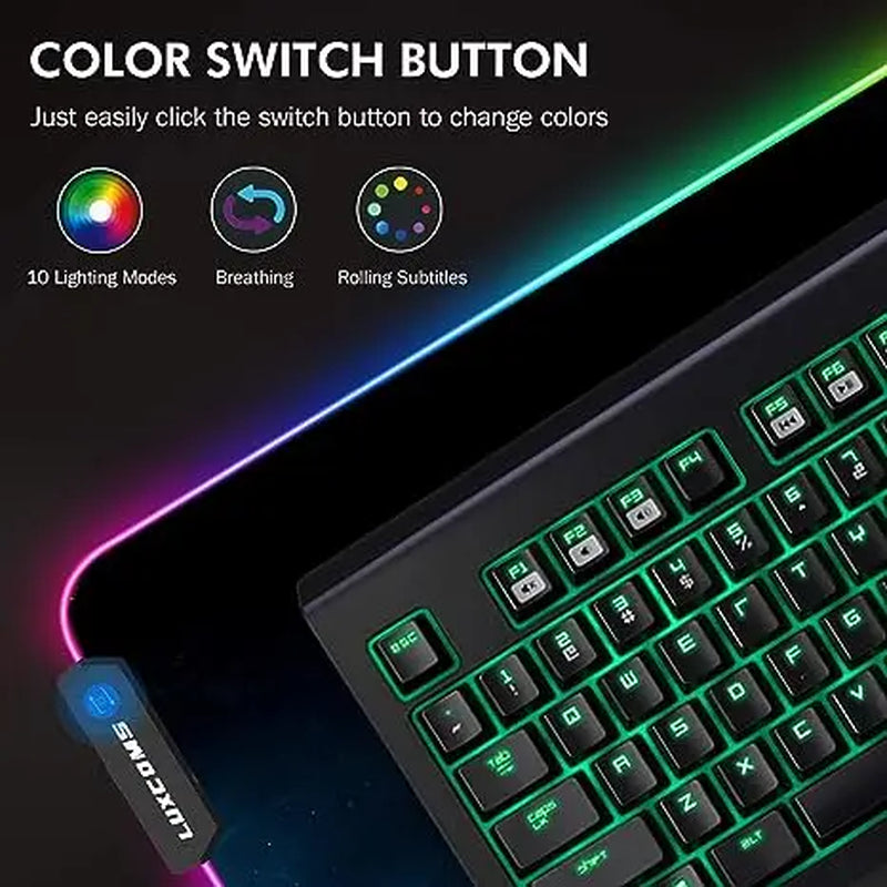 LUXCOMS RGB Soft Gaming Mouse Pad Large, Oversized Glowing Led Extended Mousepad ， Computer Keyboard Pad Mat，31.5X 11.8In