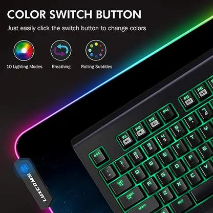 LUXCOMS RGB Soft Gaming Mouse Pad Large, Oversized Glowing Led Extended Mousepad ， Computer Keyboard Pad Mat，31.5X 11.8In