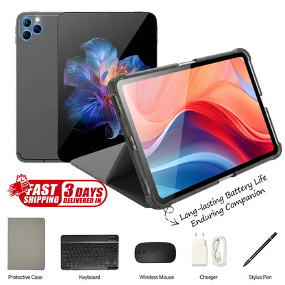 Ultra Slim 10.1” Android Tablet with Keyboard and Stylus - Versatile All-In-One Device for Academic and Professional Use, Ideal for Daily Productivity and Entertainment