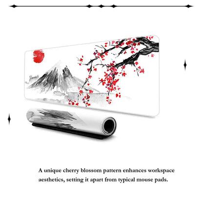 Cherry Blossom Design Rectangular Mouse Pad with Non-Slip Rubber Base, Washable for Office, Work, and Gaming Use