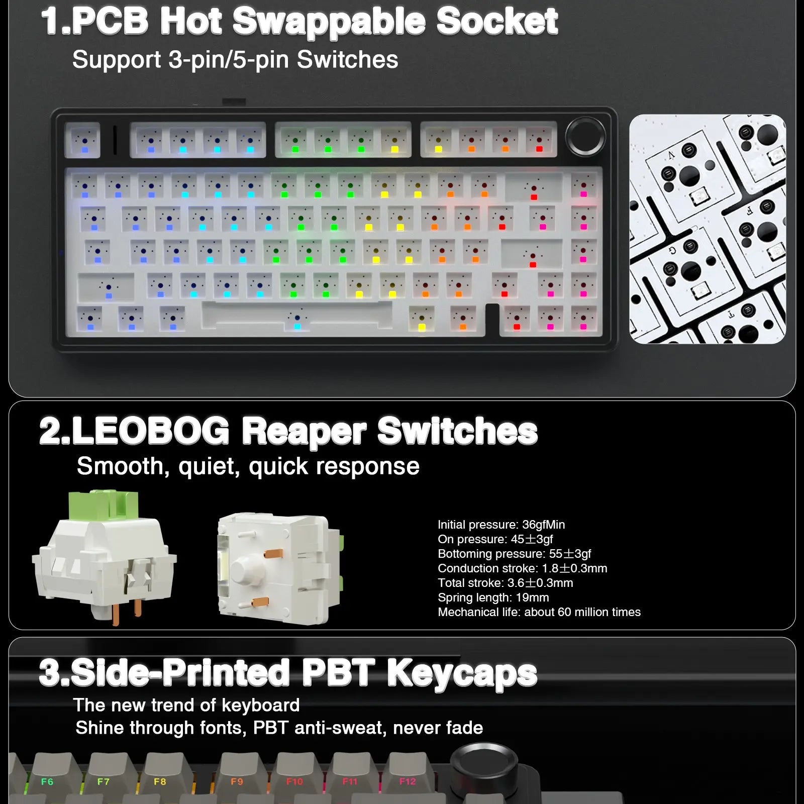 AULA F75 Pro Wireless Mechanical Gaming Keyboard - 75% Hot-Swappable, USB Rechargeable, RGB Backlit, PBT Side-Printed Keycaps, Multimedia Scroll Wheel, Ideal PC Accessories