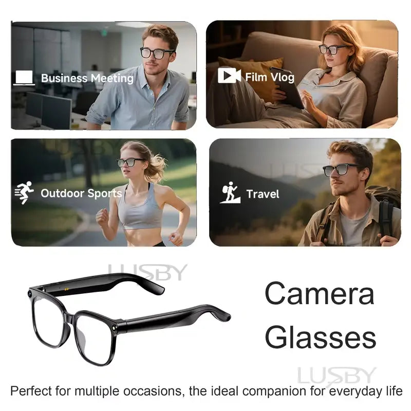 LUSBY Smart AI Camera Glasses with 8MP Photochromic Lenses, Touch Button Adjustment, Hands-Free Photography, Real-Time Translation in 160+ Languages, Bluetooth Connectivity, Wearable Video Recording, and UV Protection - Ideal for Travel and Outdoor Adventures, Perfect Easter Gift