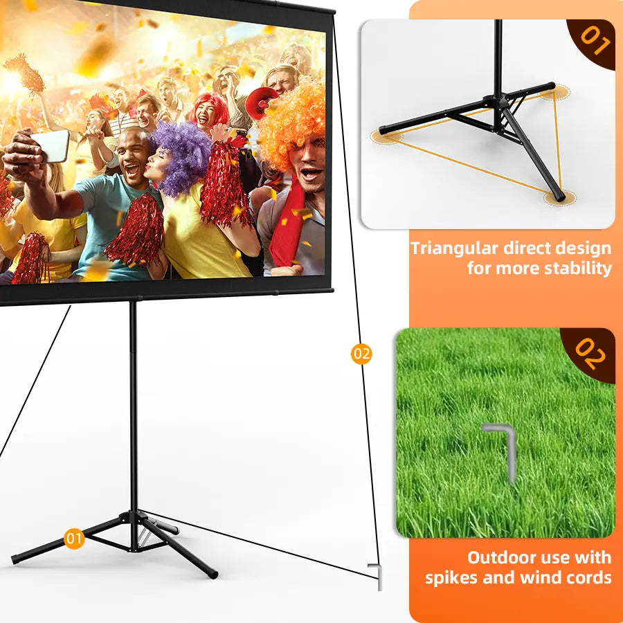 Portable 100-Inch 4K Projection Screen with Stand for Outdoor and Indoor Use, 16:9 HD Format