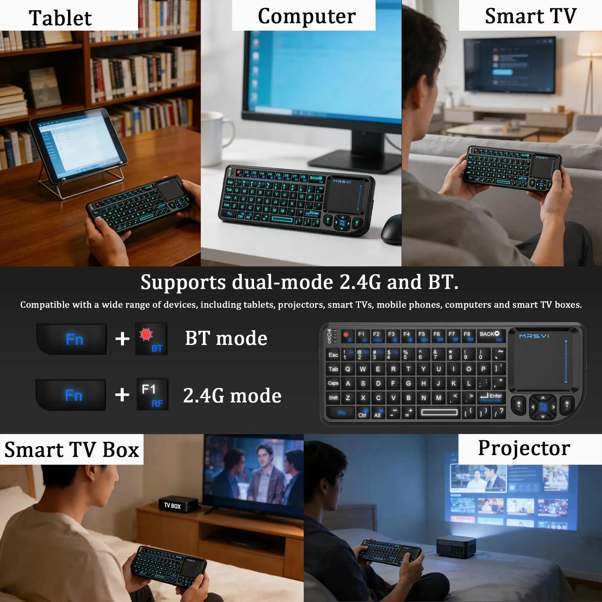 Compact Mini Bluetooth-Compatible Wireless Keyboard with Integrated Touchpad and RGB Backlight for Smart Tvs, Mac, Windows, Tablets and Projectors