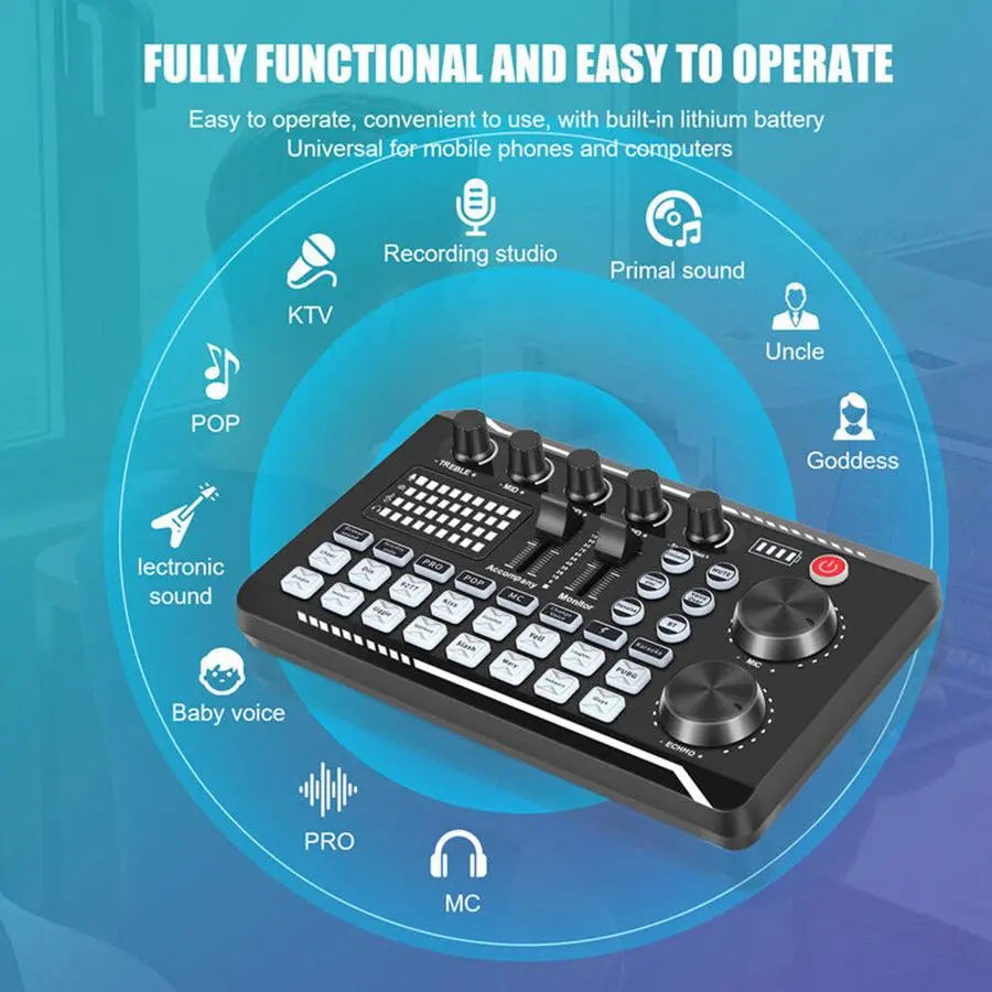 Professional Live Sound Card Audio Interface with DJ Mixer Effects and Voice Changer for Podcast Production and Streaming (Not Compatible with XBOX)