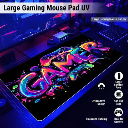 Large UV Reactive Gaming Mouse Pad - Thickened Non-Slip Rubber for E-Sports and Gaming Room Accessories