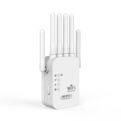 Dual Band 1200Mbps WiFi Extender with 6 High-Gain Antennas, Coverage up to 2000 Sq. Ft for 30 Devices, Ethernet Port Included, Perfect for Home Offices and Studios