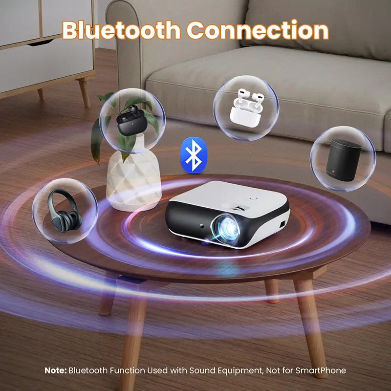 HAPPRUN Native 1080P Bluetooth Projector, Full HD Portable Outdoor Movie Projector with Built-In Speaker, Compatible with Smartphone, HDMI, USB, AV, Fire Stick, PS5 for Home, Bedroom, Outdoor Use