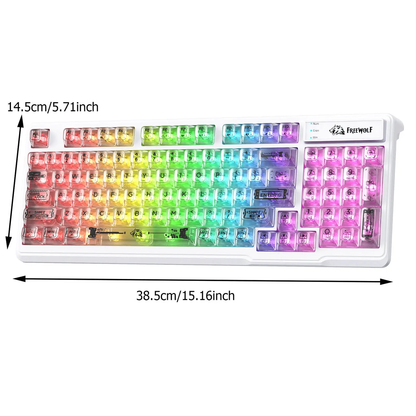ZIYOU LANG M95 Wired Gaming Keyboard with Transparent Membrane, Clear Keycaps, Rainbow RGB Backlighting, Side Light Bar, 94 Silent Keys with Mechanical Feel, 26-Key Anti-Ghosting, Compatible with Mac and PC