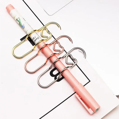 6-Piece Multifunctional Metal Heart Pen Clip Set - Versatile Pen Holders for Notebooks, Paper, and Clipboards