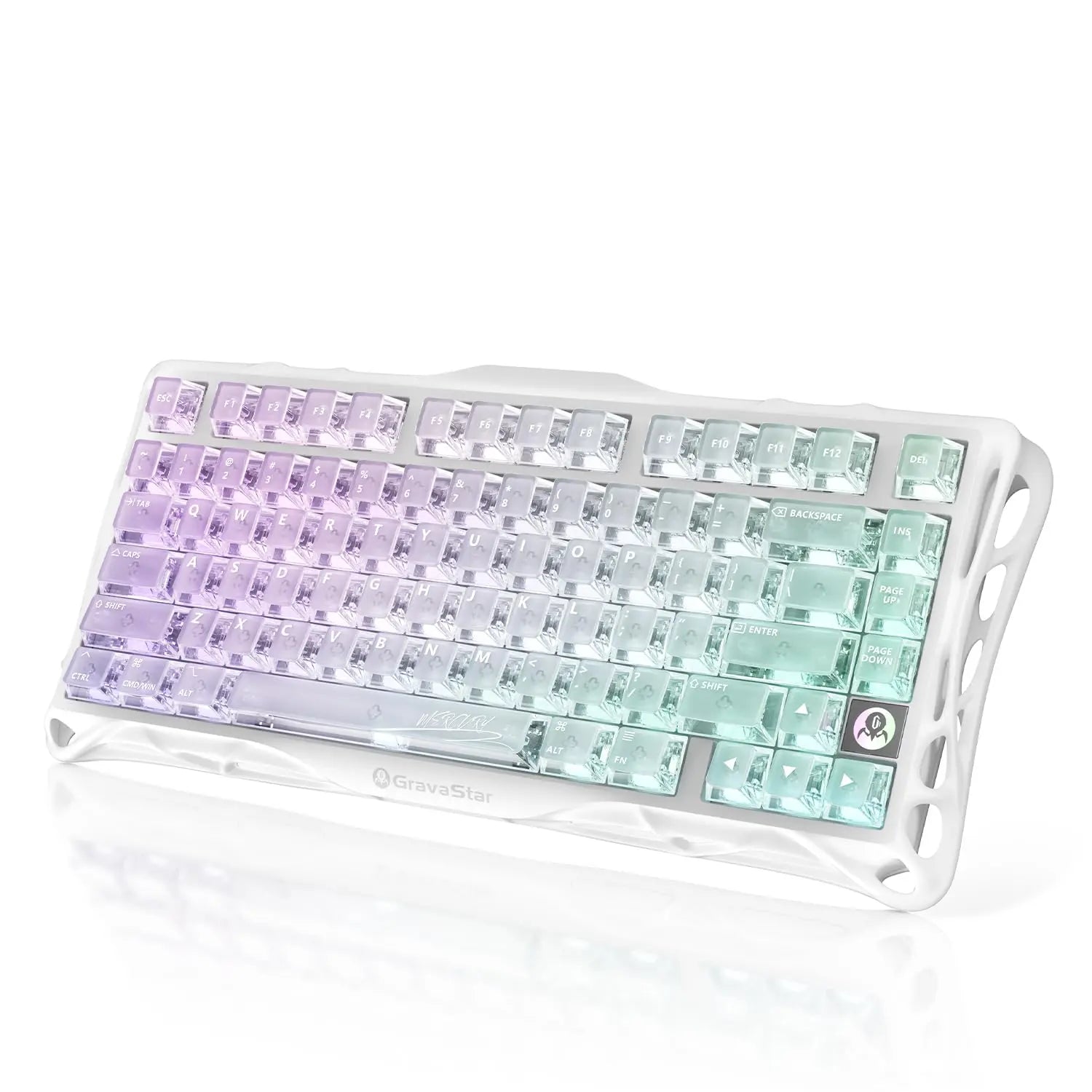 Gravastar Mercury K1 Lite Crystal Aurora 75% Mechanical Gaming Keyboard, 2.4Ghz/Bt/Wired Tri-Mode Wireless Keyboard, Gasket Hot Swappable Mechanical Keyboard, Pre-Lubed Linear Switches, RGB Backlit Summerwins