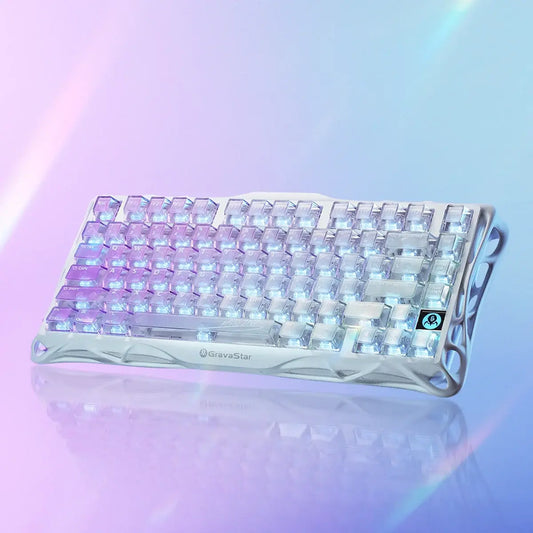 Gravastar Mercury K1 Lite Crystal Aurora 75% Mechanical Gaming Keyboard, 2.4Ghz/Bt/Wired Tri-Mode Wireless Keyboard, Gasket Hot Swappable Mechanical Keyboard, Pre-Lubed Linear Switches, RGB Backlit Summerwins