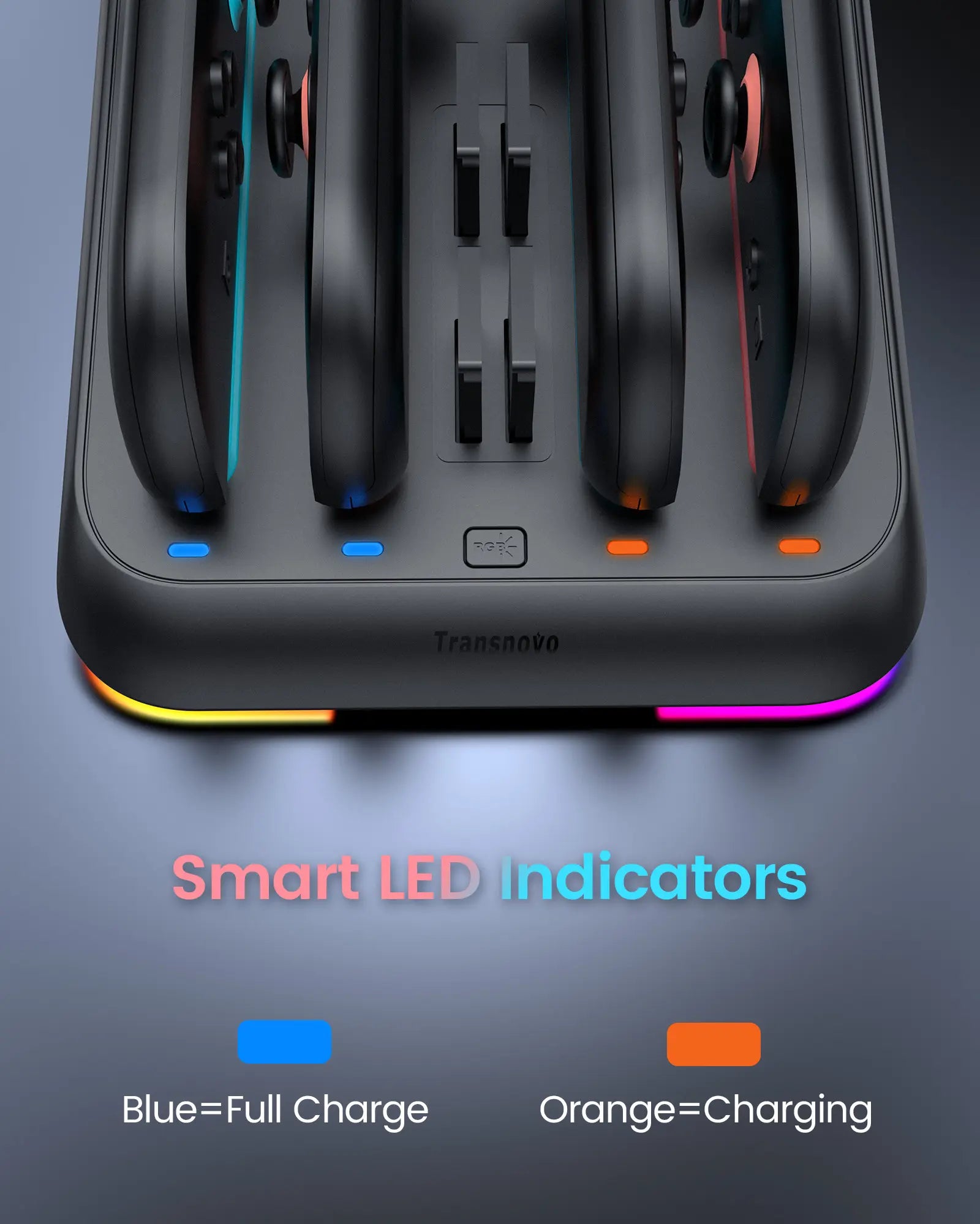 Transnovo Adjustable Charging Pad Compatible with New Switch 2 Joy-Con & Controllers – 4-In-1 Magnetic Fast Charger with 9 RGB LED Indicator, Type-C Cable Included