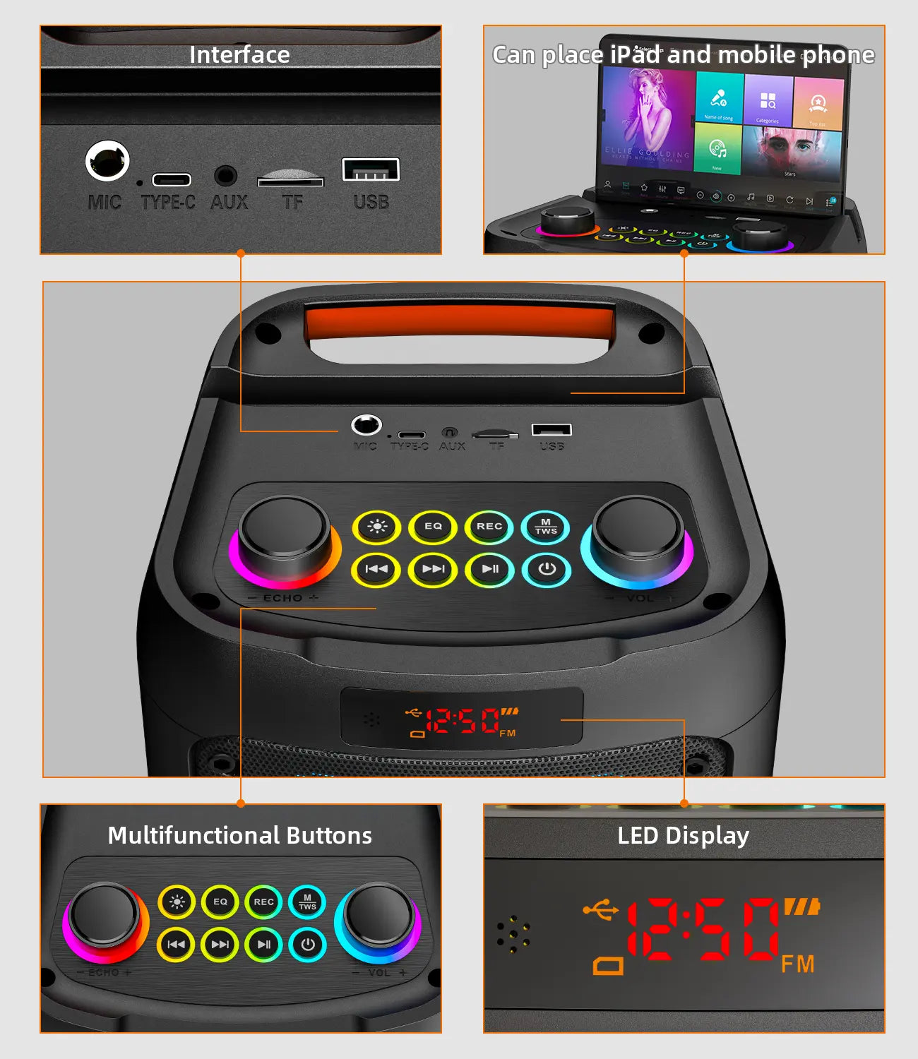 Professional Karaoke Machine with Portable Bluetooth Speaker, Dual Wireless Microphones, and Integrated Disco Lights - Perfect for Parties and Outdoor Events, Ideal Gift for Music Enthusiasts and Families