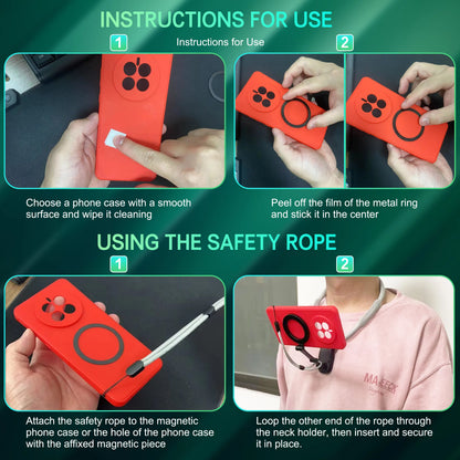 Magnetic Phone Neck Mount - Silicone-Steel Alloy Hands-Free Holder with Plug, Landscape-Ready Pov/Vlog Chest Strap for Iphone 17/16/15/14, Android Smartphones
