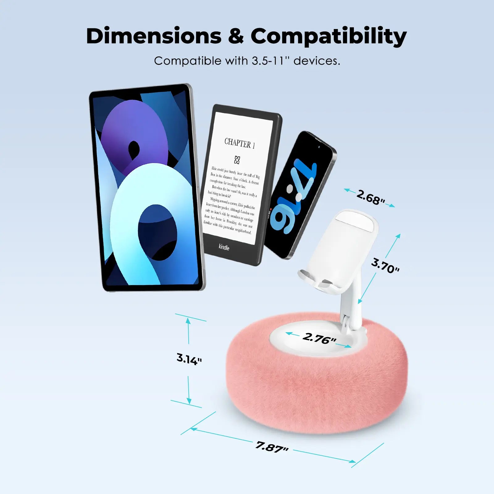 Viozon Bed Phone Holder - Compatible with 3.5-11" Devices, Ideal for Reading and Watching Videos Hands-Free, Includes Pillow Stand and Kindle Accessories