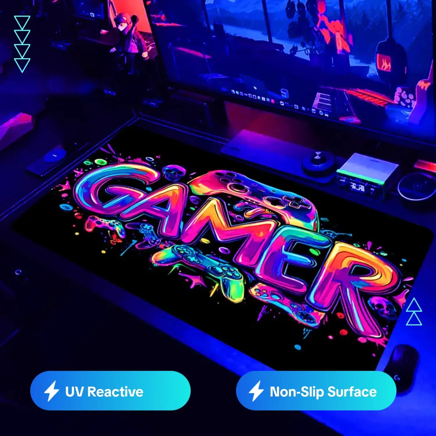 Large UV Reactive Gaming Mouse Pad - Thickened Non-Slip Rubber for E-Sports and Gaming Room Accessories