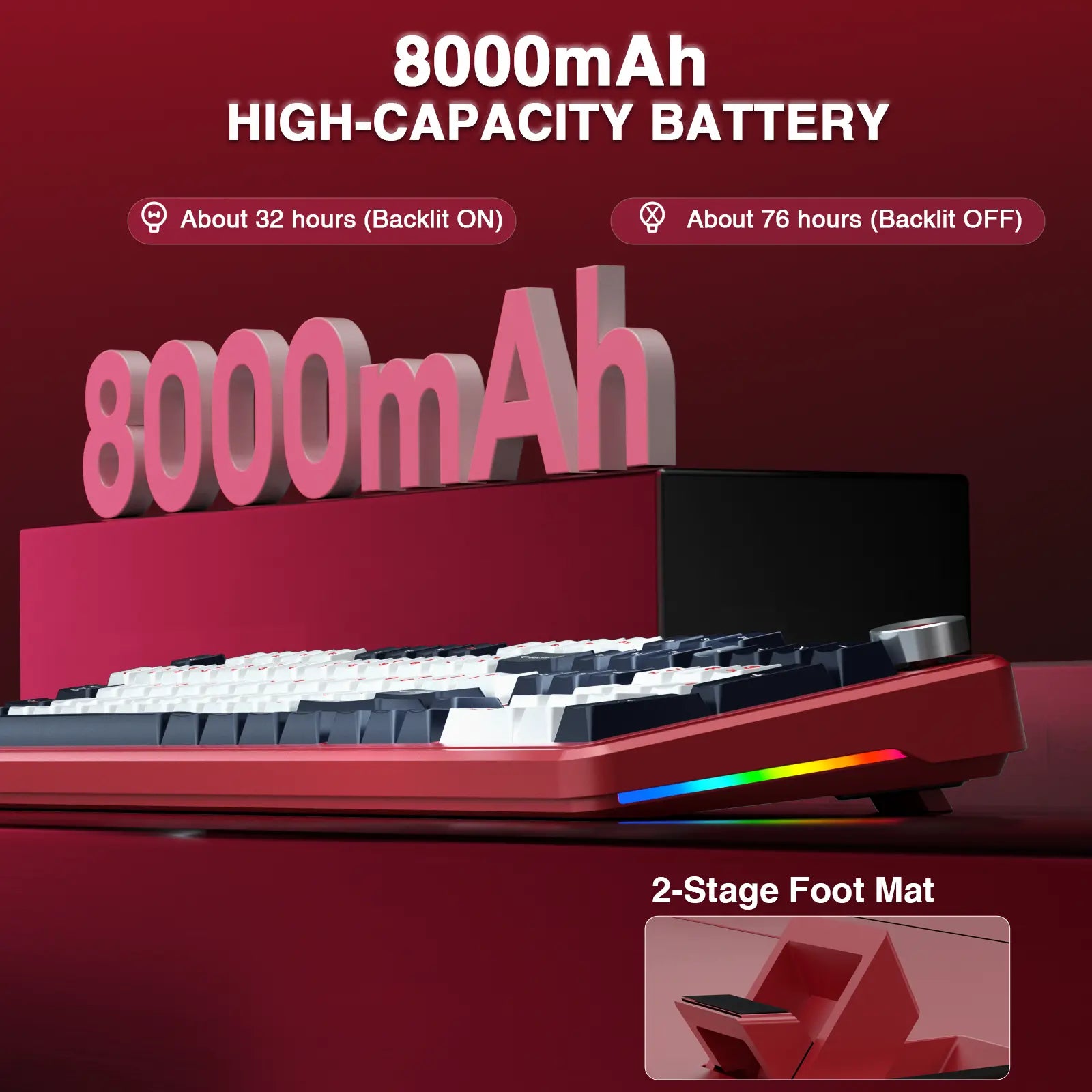 AULA F108 Pro Wireless Mechanical Gaming Keyboard - Full-Size with Smart Screen, Knob, Creamy Typing, Tri-Mode Connectivity, RGB Backlighting, Hot Swappable Switches for Professional and Gaming Use, Red