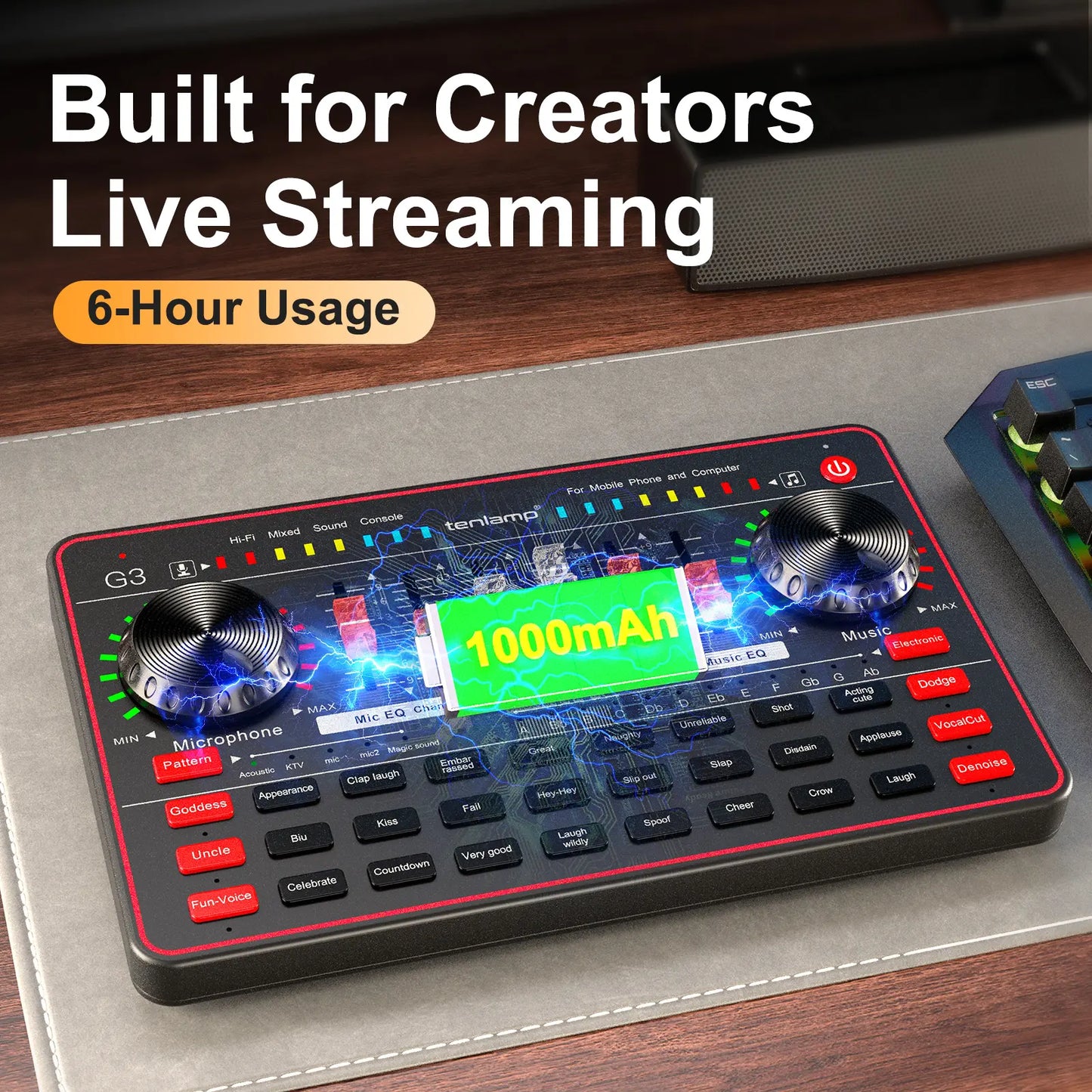 Tenlamp G3-Q8 Professional Podcast Microphone Bundle with Live Sound Card and Audio Mixer for Streaming, Singing, and Content Creation, Featuring Voice Changer and Soundboard Effects